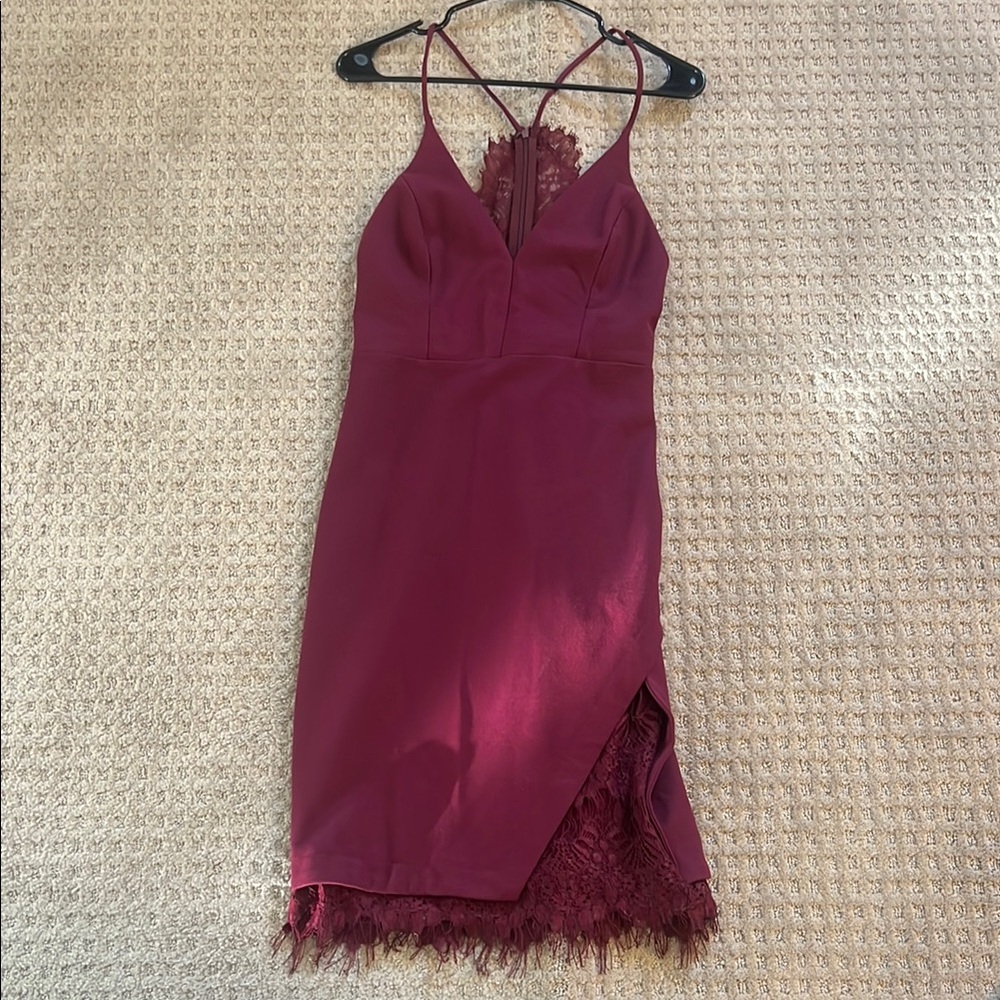 Astr Burgundy Lace Trim Dress